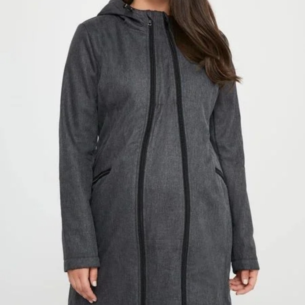 Thyme Maternity Charcoal Pockets Double Zip Hooded Jacket Adjustable Pregnancy M